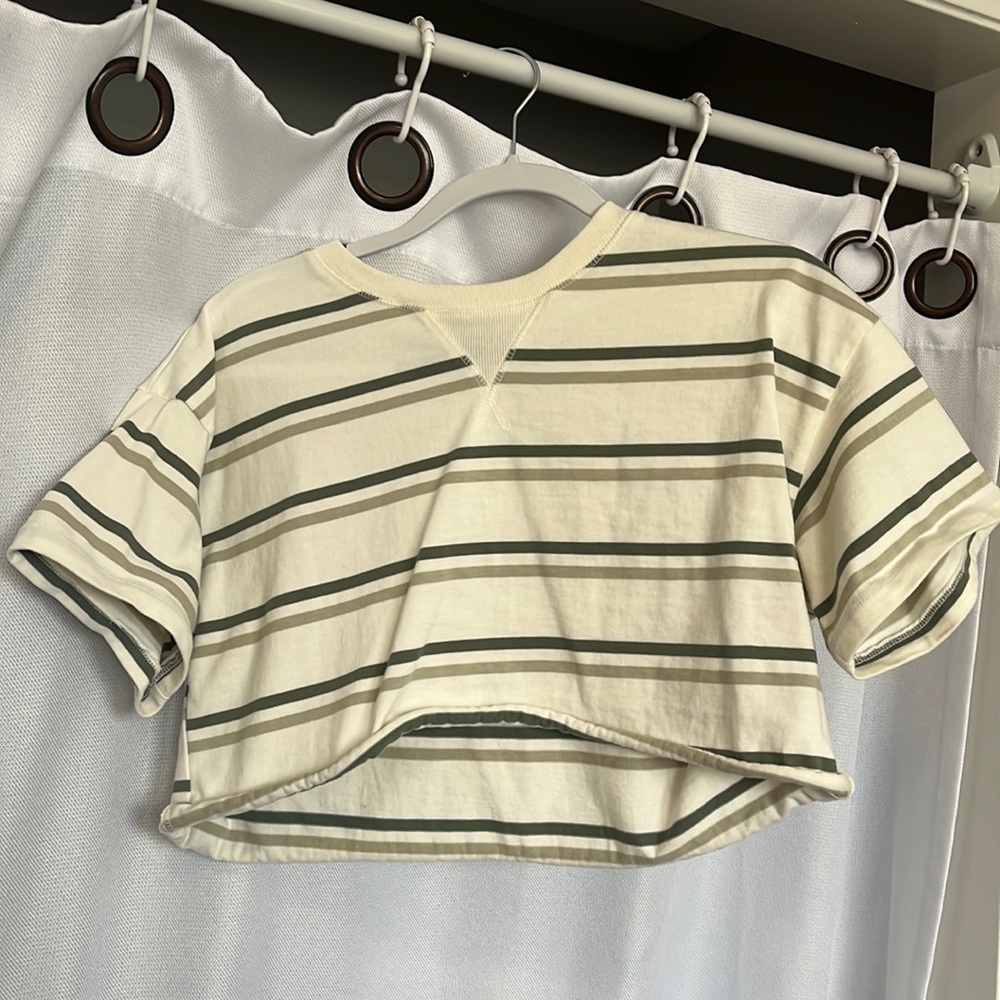 Forever 21 Cream Crop Top with Green Stripes